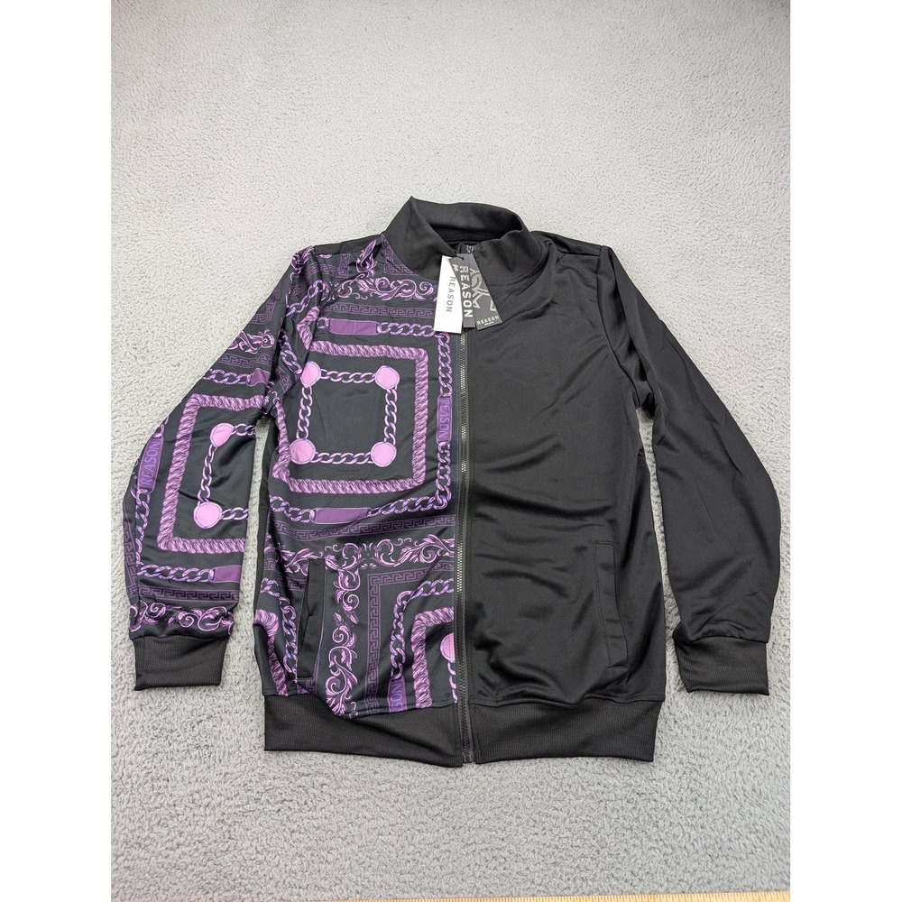 Reason Track Jacket Mens‎ Medium Black Purple Baroque Chain Zip Polyester New